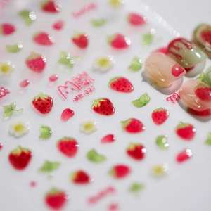 Relief Nail Stickers Strawberry Flower Self Adhesive Matte Embossed Nail Art Decorations For Women DIY Manicure