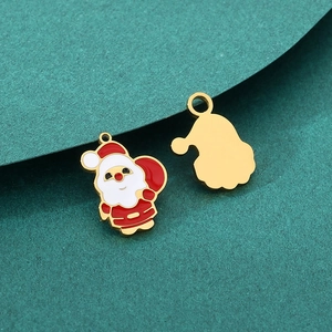 DIY Christmas Santa Claus charms in gold-plated metal and red enamel for jewelry making