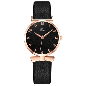 Women Quartz Watch PU Leather Strap Bow Knot Decoration Rose Gold Case Simple Fashion Analog Wristwatch For Girls