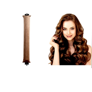 Detailed view of a 3cm thick heatless hair curler tool and wave results on a model