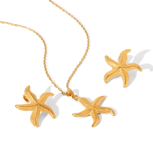 Ensemble collier pendentif étoile de mer et boucles d'oreilles en acier doré 18K