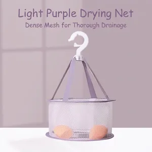 Light purple drying net for beauty blenders with fine mesh and windproof hook