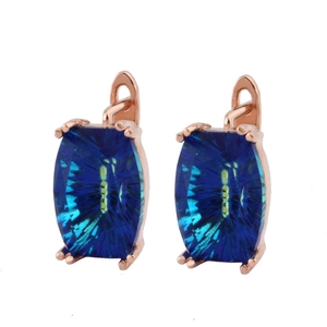 Luxurious Rectangle Multi Color Rhinestone Leverback Earrings For Women Copper Rose Gold Plated Western Vintage Jewelry