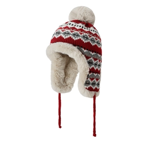 Bonnet trappeur en tricot ethnique avec motif nordique et doublure en fausse fourrure