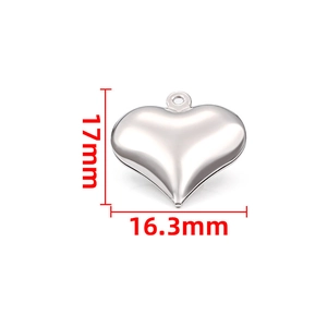 Ciondolo a cuore 3D argentato, dimensioni 17mm x 16,3mm per creazione gioielli fai-da-te