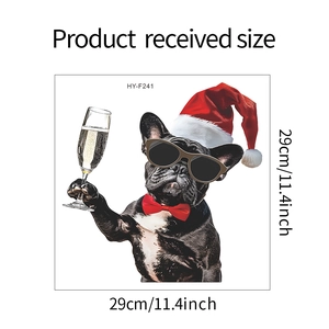 Detailed dimension guide for Christmas puppy wall decal measuring 29x29cm for home decor
