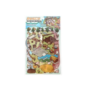 3D cartoon Ranch theme scrapbooking stickers featuring cute cows and farm scenery