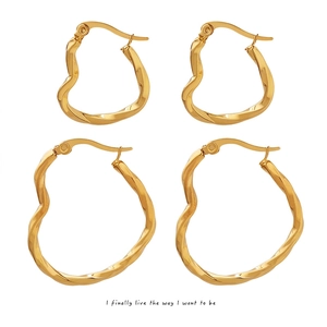 Heart Stud Earrings Stainless Steel 18K Gold Plated Irregular Wavy Twisted Texture Women Minimalist Korean Style Jewelry