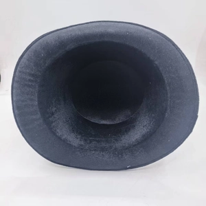 Vintage black wool felt top hat with wide brim and structured crown for formal events