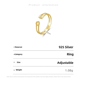 Macro view of S925 sterling silver adjustable ring with zircon and 3mm gold finish band