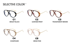 Detailed catalog of pilot style oversized sunglasses in five trendy assorted colors