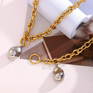 Collana a catena spessa in acciaio inossidabile placcato oro 18K con pendente argento