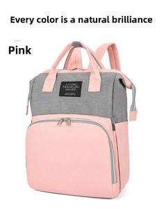 Detailed close-up of pink and grey Oxford fabric backpack with waterproof texture