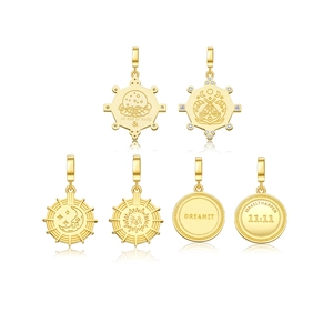 S925 sterling silver sun moon star gold charms with engraved inspirational quotes