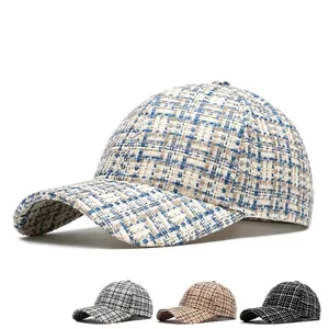 Stylish blue and white plaid tweed baseball cap for men and women with color options