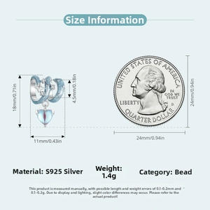 Detail size chart of S925 sterling silver star charm with blue enamel heart pendant