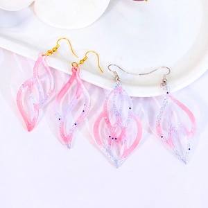 Pink purple gradient glitter earrings with geometric hollow leaf and knot designs