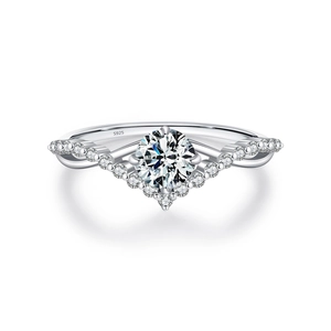 Elegant S925 sterling silver crown ring with a 0.5ct moissanite center stone on white