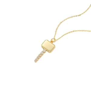 Elegant gold-tone hammer pendant necklace with sparkling cubic zirconia on white background