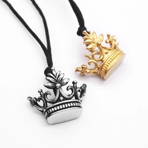 Punk style crown pendant necklaces in gold and silver finish with black cords
