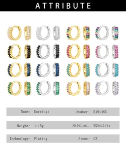 Tableau détaillé des boucles d'oreilles créoles en argent s925 et oxydes de zirconium