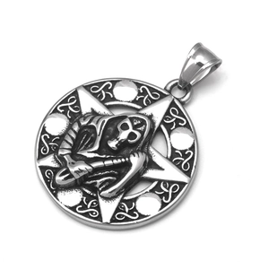 Gothic stainless steel grim reaper pendant necklace with pentagram hollow design