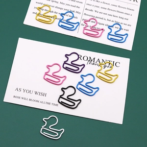 Creative duck-shaped metal paper clips in various colors for office and stationery use