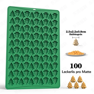 Green 100-cavity Christmas tree silicone mold for pet treats and baking 2.5x2.2cm