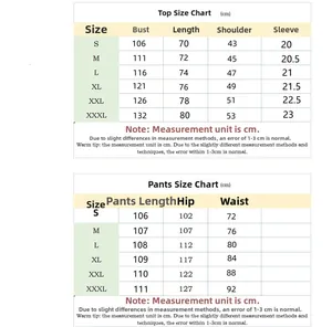 Detailed size chart for men's waffle knit short sleeve shirt and long pants set