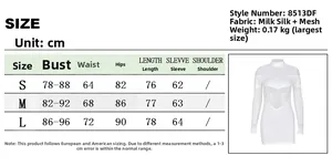Guide des tailles pour robe courte en maille à manches longues avec mesures en cm