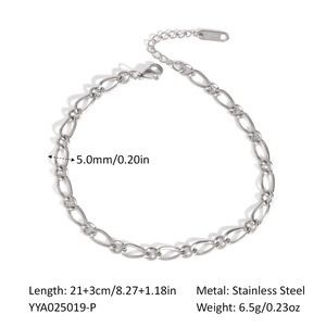 Detailed specs of the 5.0mm stainless steel Figaro anklet with dimensions and weight