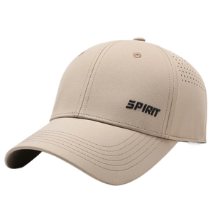 Khaki breathable quick-dry baseball cap with SPIRIT embroidery and laser-cut vents