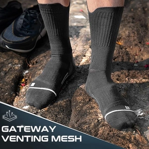 Men's non-slip athletic crew socks with breathable venting mesh in black color