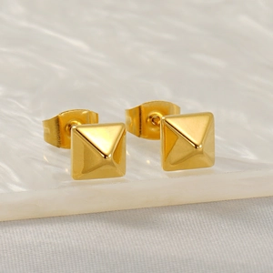 Pyramid Stud Earrings 18K Gold Plated Stainless Steel Square Rivet Geometric Minimalist Edgy Jewelry Women Men