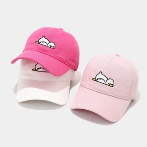 Set of cute cartoon duck baseball caps in rose, pink, and cream white cotton fabric