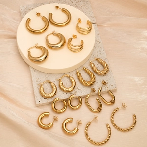 Earrings Stainless Steel Gold Plated Geometric Retro Minimalist Fashion Accessories For Women