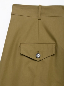 Close-up of the khaki twill cargo shorts featuring a buttoned flap back pocket detail