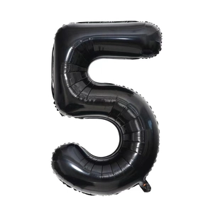 Detailed view of glossy black number 5 foil balloon with realistic texture for party decor