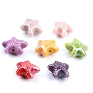 Colorful starfish ceramic beads with plaid patterns for DIY jewelry making and crafts