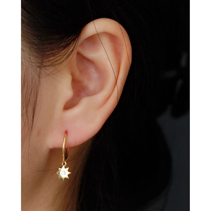 Octagon S925 silver gold hoop earring with star diamond pendant on model's ear