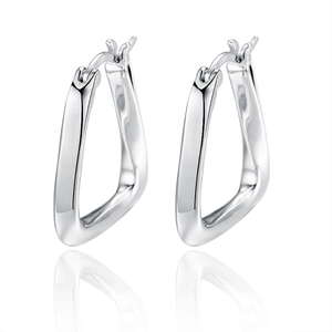 Geometric Faceted Hoop Earrings 925 Sterling Silver Triangular Twisted Minimalist Retro Style Women Jewelry