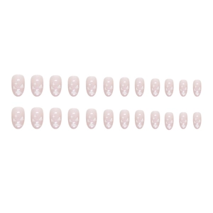 24pcs Aurora cloud press-on nails with pink base and white star patterns for women