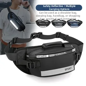 Waterproof nylon crossbody bag details with reflective safety strip and multi-wear options