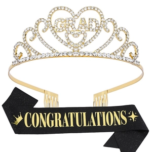 Graduation Tiara And Congratulations Sash Alloy Rhinestone Crown Glitter Fabric Headpiece Party Favors For Women