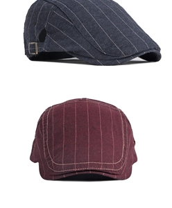 Détails de casquettes gavroche vintage rayées avec boucle métal et coutures précises