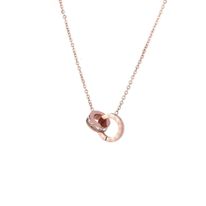 Collier double anneau en or rose avec chiffres romains et cristaux étincelants