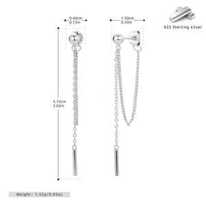 Detailed specs of S925 sterling silver long chain earrings with size and weight info