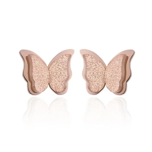 Elegant 18k gold plated stainless steel butterfly earrings with frosted layer effect