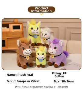 Detail of colorful plush pony dolls made of leopard velvet with soft PP cotton filling