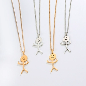 Collar Colgante Stickman Acero Inoxidable Divertido Doodle Gesto Dedo Corazón Joyería Hip Hop Regalo Hombre Mujer